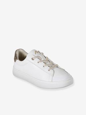 Synthetische baskets met veters voor meisjes wit, bedrukt