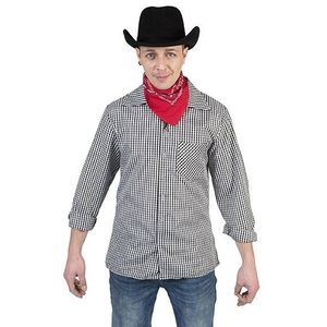 Zwart/wit geruit cowboy verkleed overhemd voor heren