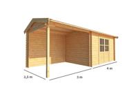 Blokhut met overkapping Fenna 700 cm bij 250 cm diep Zadeldak - Warentuin collection