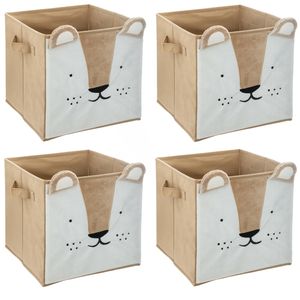 Opbergmand/kastmand leeuw - 4x - voor kinderen - karton/kunststof - bruin - 30 x 30 x 30 cm