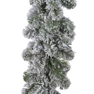 Kerst dennenslinger guirlande groen met sneeuw 20 x 270 cm - Kerstslingers