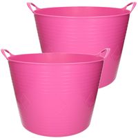 2x stuks flexibele kuip emmer/wasmand rond roze 43 liter