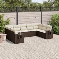 9-delige Loungeset met kussens poly rattan bruin