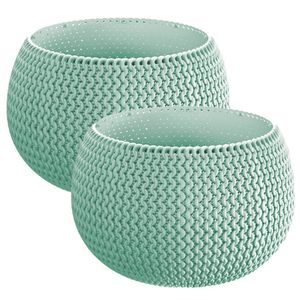 Set van 2x stuks plantenpotten/bloempotten kunststof dia 24 cm en hoogte 16 cm mintgroen - Plantenpotten