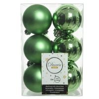 12x stuks kunststof kerstballen groen 6 cm glans/mat - Kerstbal - thumbnail