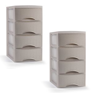 Ladeblokje/bureau organizer - 2x stuks - 4 lades - beige - L18 x B25 x H33 cm - plastic