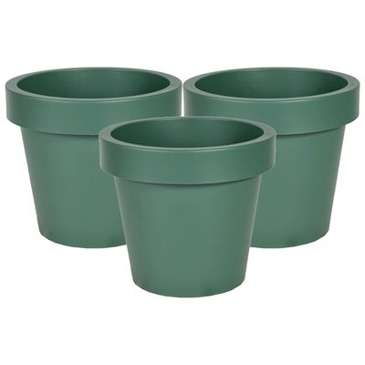 Plantenpot/bloempot - 3x - kunststof - donkergroen - buiten - D16 x H14 cm