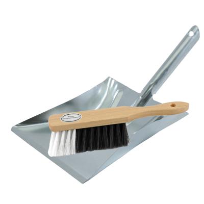 Sorex stoffer en blik set - blik 37 x 24 in zilver - verzinkt metaal - en paardenhaar veger