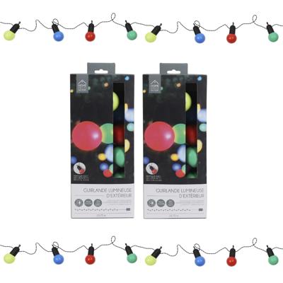 Home Deco Factory Feestverlichting lichtsnoer - 2x - 20 LED lampen - gekleurd - 1070 cm - buiten