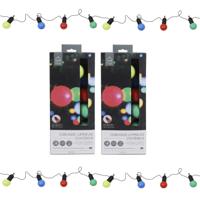Home Deco Factory Feestverlichting lichtsnoer - 2x - 20 LED lampen - gekleurd - 1070 cm - buiten
