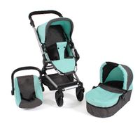 Combi-poppenwagen Fides 3 in 1 - Antraciet Mint