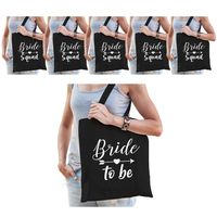 Vrijgezellenfeest dames tasjes/ goodiebag pakket: 1x Bride to Be zwart+ 9x Bride Squad zwart