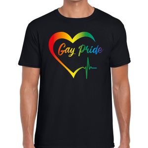 Gay pride kloppend hart regenboog gaypride shirt zwart heren