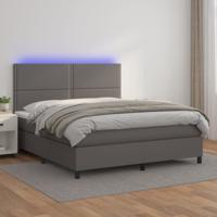 Boxspring met matras en LED kunstleer grijs 180x200 cm