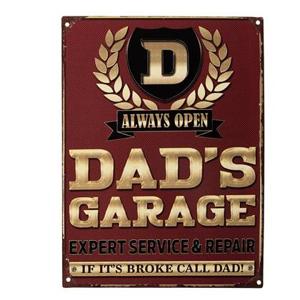 Clayre & Eef Tekstbord 25x33 cm Rood Ijzer Dad&apos;s Garage Wandbord