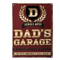 Clayre & Eef Tekstbord 25x33 cm Rood Ijzer Dad&apos;s Garage Wandbord - thumbnail