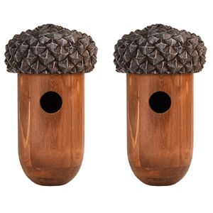 Set van 2x stuks houten vogelhuisjes/nesthuisjes eikel 25 cm