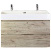 Maxx XL Badmeubelset 100 cm - Craft Oak - Wastafel Kube 2 Kraangaten
