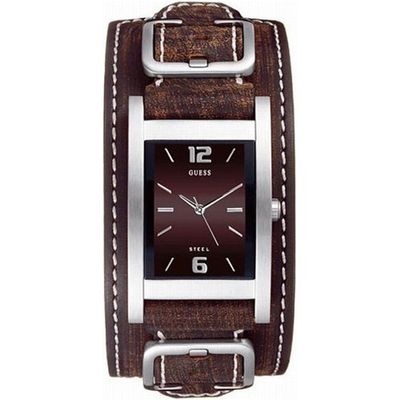 Guess horlogeband I75540G1 / 75540G1 Leder Bruin 24mm + wit stiksel