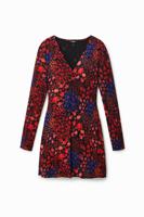 Korte slim fit jurk met bloemen - RED - L