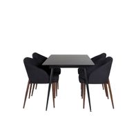 SilarBLExt eethoek eetkamertafel uitschuifbare tafel lengte cm 120 / 160 zwart en 4 Arch eetkamerstal zwart.
