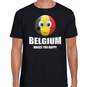 Belgium makes you happy landen t-shirt Belgie zwart voor heren met emoticon