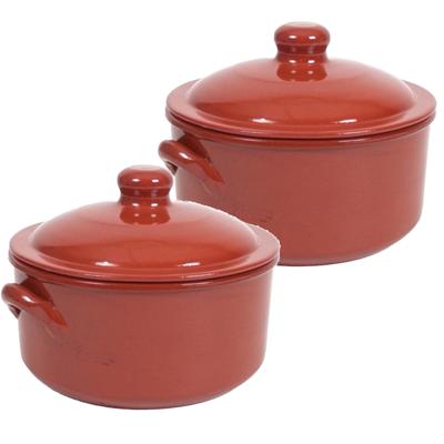 Ovenschaal/stoofpot - 2x - Oviedo - aardewerk - D25 x H18 cm - met deksel - bruin