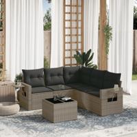 6-delige Loungeset met kussens poly rattan grijs