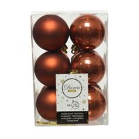 12x stuks kunststof kerstballen terra bruin 6 cm glans/mat - thumbnail