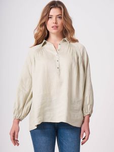 Linnen blouse met pofmouwen