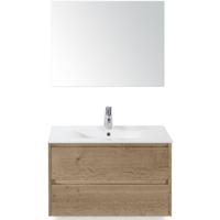 Dante Badmeubelset 80 cm - Natuur Eiken - Keramische Wastafel Wit Enjoy met Spiegel