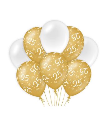 Ballonnen 25 Jaar Goud/Wit (8st)