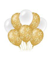 Ballonnen 25 Jaar Goud/Wit (8st)