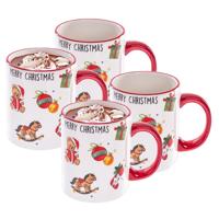 Kerst mok - 4x - Merry Christmas - 300 ml - keramiek - in doosje - koffiemok - cadeau - kerstbeker