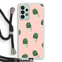 Cactusprint roze: Samsung Galaxy A52s 5G Transparant Hoesje met koord