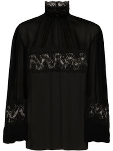 Dolce & Gabbana blouse ornée de dentelle à col montant - Noir