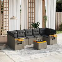 8-delige Loungeset met kussens poly rattan grijs