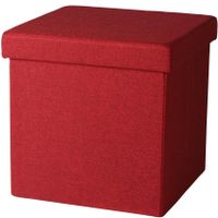 Poef/hocker - opbergbox zit krukje - rood - linnen/mdf - 37 x 37 cm - opvouwbaar