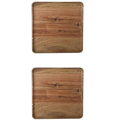 2x Stuks houten dienblad met opstaande rand 26 x 26 cm vierkant