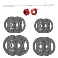 Muscle Power Olympische rubber halterschijf set 120KG + halterstang + collar set