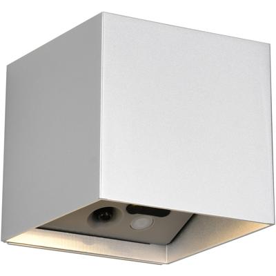 LED Tuinverlichting - Trion Elan - Wandlamp Buitenlamp - 2 Lichtpunten Boven en Onder van 1 Watt - Warm Wit 3000K - Bewegingssensor - Op Batterijen - Vierkant - Titaan - Kunststof