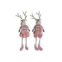 Kerstversiering DKD Home Decor Wit Bruin Roze Rendier 17 x 14 x 63,5 cm (2 Stuks)