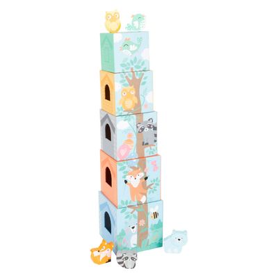 Small Foot stapeltoren met bosdieren pastel, 10dlg.