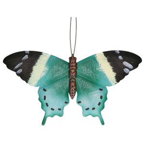 Tuindecoratie turquoise blauw/zwarte vlinder 44 cm