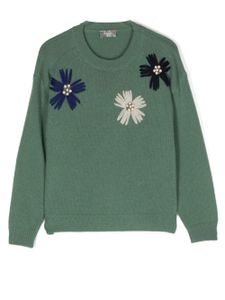 Il Gufo pull en laine à fleurs brodées - Vert