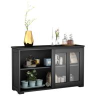 Dressoir Keukenkast Opbergkast Woonkamer met Schuifdeuren Zwart 106.5 x 33 x 62,5 cm