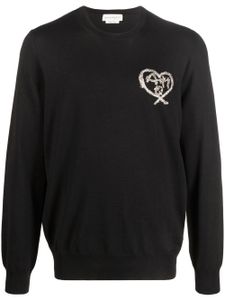 Alexander McQueen pull en laine à logo brodé - Noir