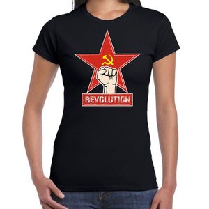 Revolution / rode ster communistische t-shirt zwart voor dames