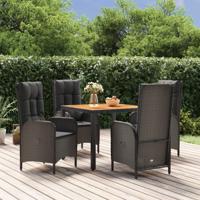 5-delige Tuinset met kussens poly rattan zwart