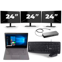 Lenovo V330-14ARR - AMD Ryzen 5 2500U - 14 inch - 8GB RAM - 256GB SSD - Windows 10 + 3x 24 inch Monitor